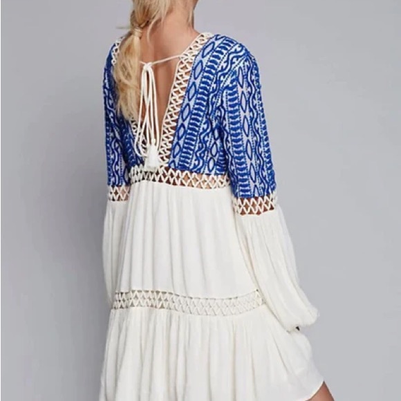 FREE PEOPLE Dusk Till Dawn Embroidered Blue Boho Mini Dress - Size S/4 - NWoT! - Picture 3 of 10